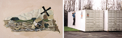 Left: Painting by Julie Bengin, Right: Video still by Justin Wright