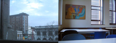 The Carnegie Library dining room with a view of the Empress Hotel