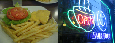 Cheeseburger fries, and a happy face.